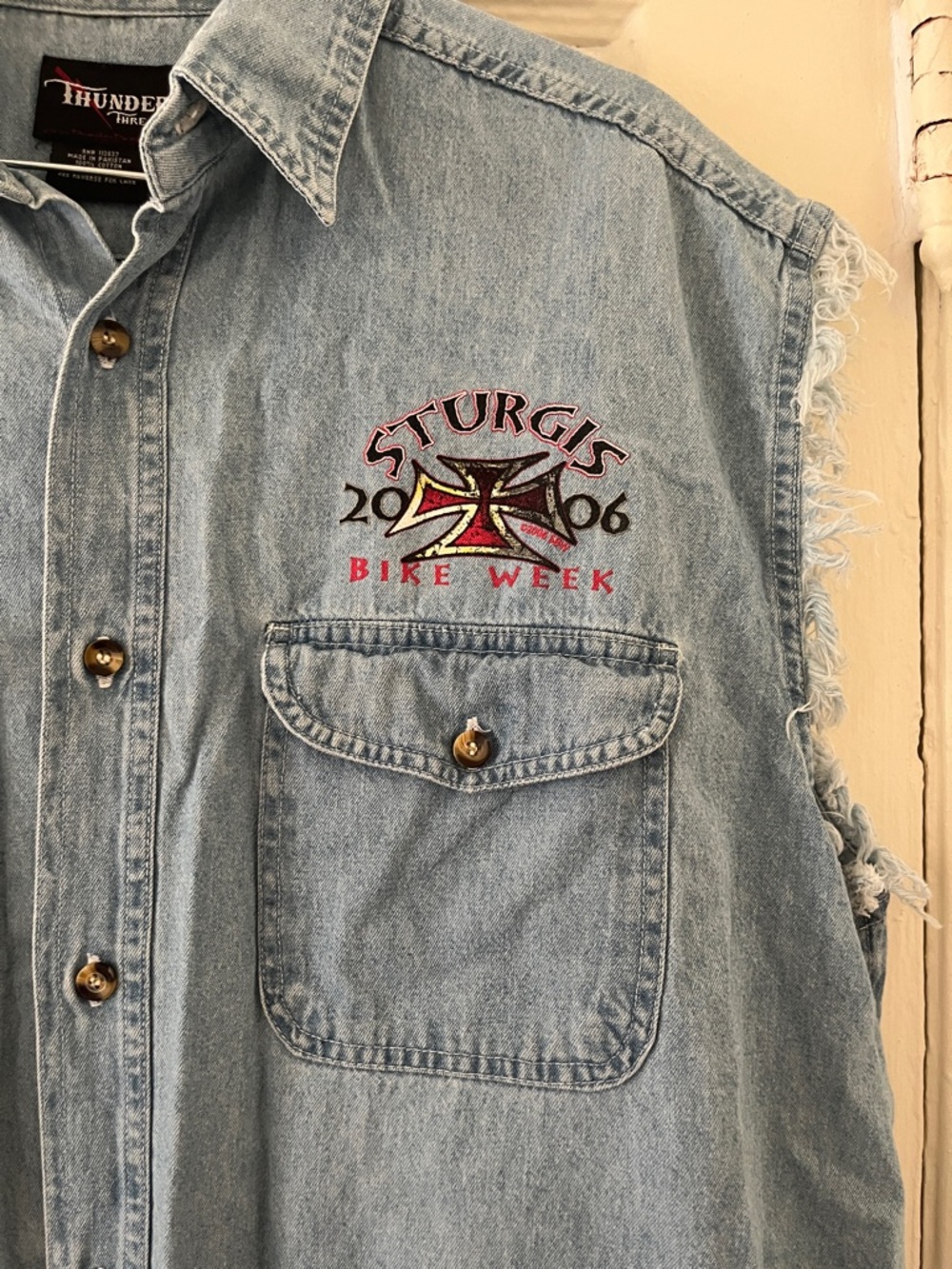 Bike Week 2006 Sturgis Light Blue Denim Sleeveless Button-Down